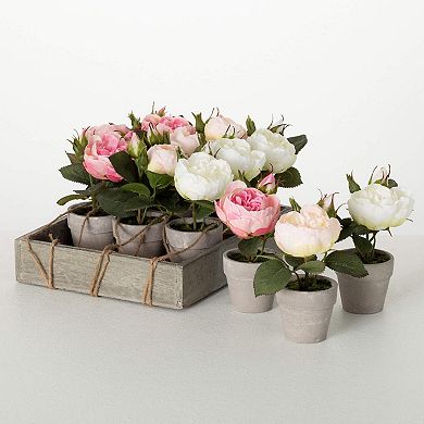 6-in. Artificial Potted Rose Table Decor Crate of 12