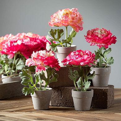 Sullivan's Set of 12 Artificial 7" Potted Peony Crate Table Decor