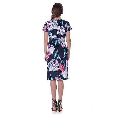 Women's 24Seven Comfort Geometric Print Knee Length Short Sleeve Faux Wrap Dress