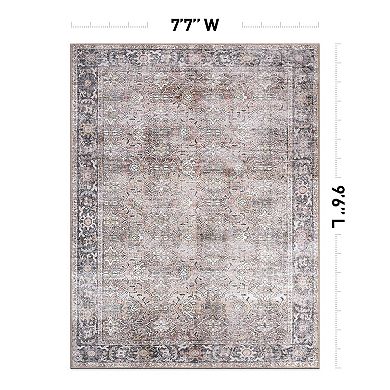 World Rug Gallery Vintage Distressed Medallion Print Machine Washable Rug