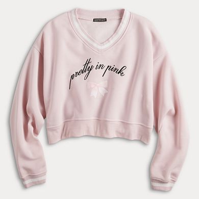 Juniors' Harper & Ivy Cropped V-Neck Graphic Sweatshirt