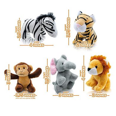 6-Piece Plush Talking Jungle Animals Set with Carrier - Elephant, Tiger, Lion, Zebra, Monkey