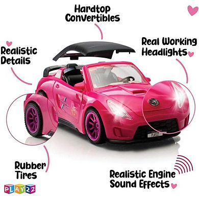 Pink Convertible 2-Seater Vehicle Doll Accessories with Lights and Sounds 10 Pc - Car for Dolls Set