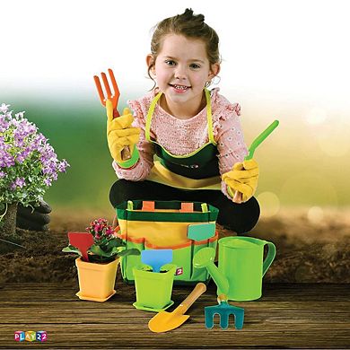 Kids Gardening Tool Set 12PCS with Shovel, Rake, Fork, Trowel, Apron, Gloves Watering Can & Tote Bag