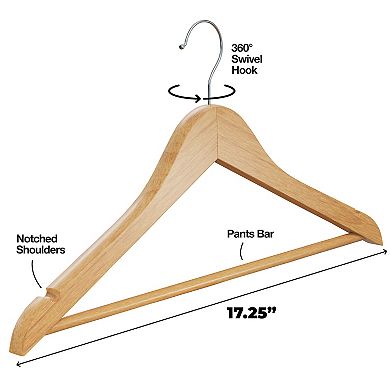 Wooden Hangers 30 Pack - Natural Solid Wood Hangers Non Slip Coat Hangers