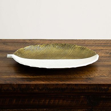 nearly natural Gold Finish & White Leaf Decorative Tray