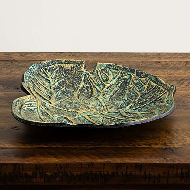 nearly natural Aged Brass Finish Leaf Shaped Decorative Tray