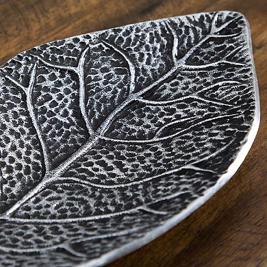 nearly natural Antiqued Gray Leaf Decorative Tray