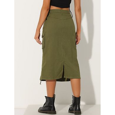 Cargo Skirt For Women's Y2k Adjustable Casual A-line Midi Long Denim Skirt