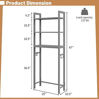 Over-the-toilet Storage Shelf Space Saving Metal Bathroom Organizer Hooks