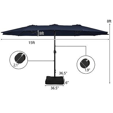 15 Feet Double-sided Twin Patio Umbrella With Crank And Base