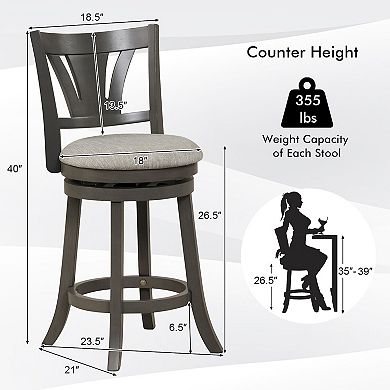 Swivel Bar Stool With Backrest Soft Cushioned Seat And Footrest
