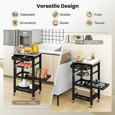 Kitchen Island Cart with Stainless Steel Tabletop and Basket