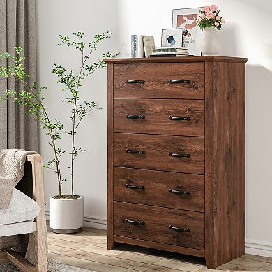 Tall Storage Dresser with 5 Pull-out Drawers for Bedroom Living Room