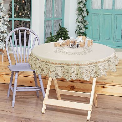 Linen Embroidered Round Tablecloth Table Cover 48" Dia. Waterproof