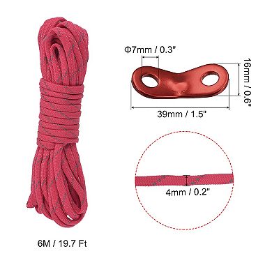 19.7ft 4mm Reflective Camping Guyline Rope 4pcs With Cord Adjusters 4pcs
