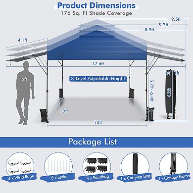 10 X 17.6 Feet Outdoor Instant Pop-up Canopy Tent With Dual Half Awnings