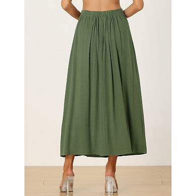 Elastic Waist A Line Skirt For Women Side Zipper Swing Casual Boho Midi Skirt