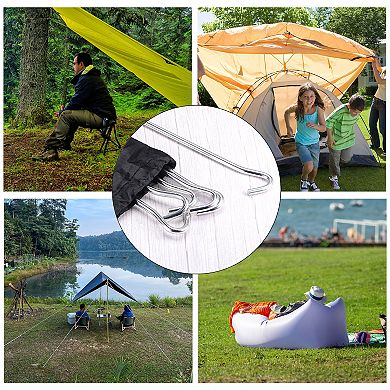7.2" Aluminum Camping Tent Stakes With Hook 6pcs And Storage Bag 1 Set