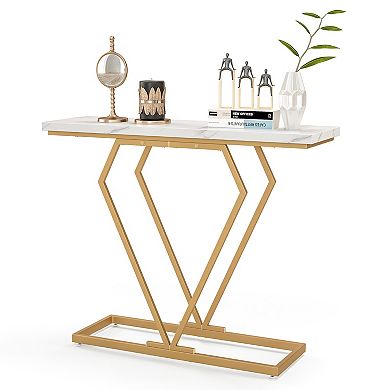 Gold Console Table With Diamond Shape Geometric Frame