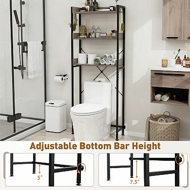 Over The Toilet Storage Rack With Hooks And Adjustable Bottom Bar