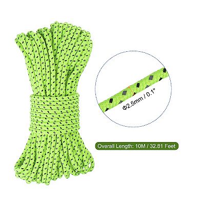 2.5mm 32.81ft Polyester Fluorescent Reflective Tent Rope Cord For Camping