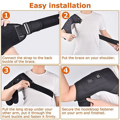 Black, Heated Shoulder Brace Compression Sleeve For Shoulder Pain