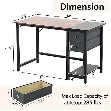 Home Office Desk With 2 Drawers Hanging Hook