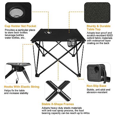 Black, Portable Foldable Camping Table Lightweight For Travel And Camping