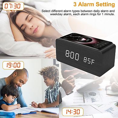 Qi-wireless Charger, Digital Alarm Clock - Time, Temperature, Calendar Display, Voice Control