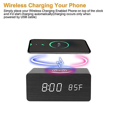 Qi-wireless Charger, Digital Alarm Clock - Time, Temperature, Calendar Display, Voice Control