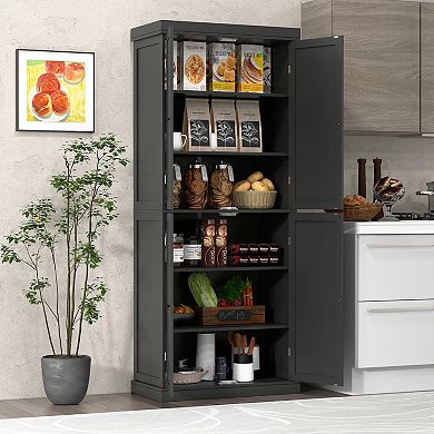 72.5" Tall Buffet Cabinet With 6-tier Shelves And 4 Doors