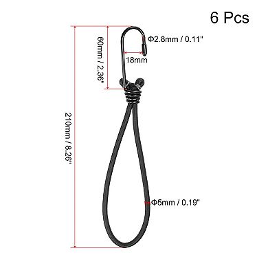 8 Inch Buckle Canopy Fix Elastic Rope With Hooks 6 Pack