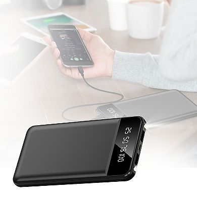 2 Usb Ports Slim Power Bank - 10,000mah - Led Flashlight - Iphone 13, Tablet