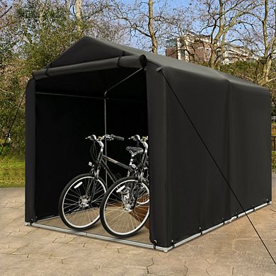 7 X 5.2ft Storage Shelter Outdoor Bike Tent With Waterproof Cover And Zipper Door-grey