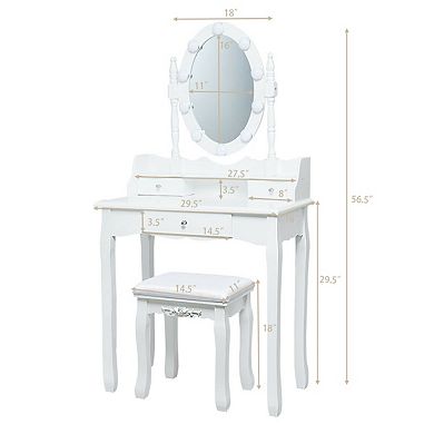 Oval Mirror Vanity Set  With 10 Led Dimmable Bulbs And 3 Drawers