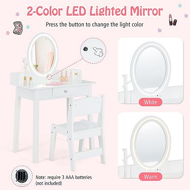 Kids Vanity Set With Lighted Mirror-White