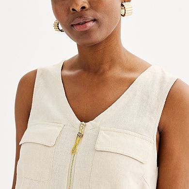 Women's Ellen Tracy Sleeveless Linen Top with Front Zip