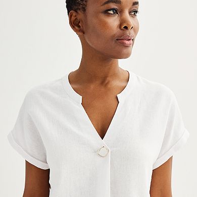 Women's Ellen Tracy Linen Short Sleeve V-Neck Top