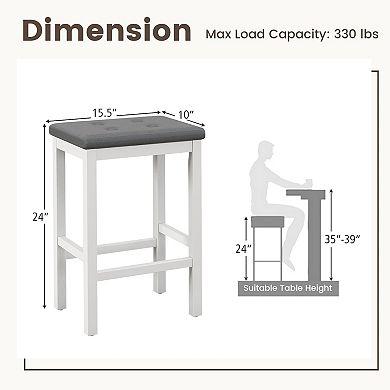 24" Bar Stools With Padded Seat Footrest And Rubber Wood Frame