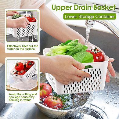 Stackable Fruit-veg Containers With Drain Basket Set Of 5