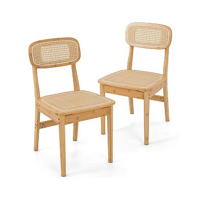 Set Of 2 Rattan Dining Chairs With Simulated Rattan Backrest