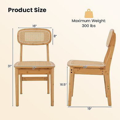 Set Of 2 Rattan Dining Chairs With Simulated Rattan Backrest