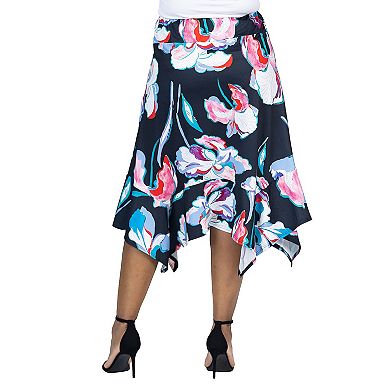Plus Size24Seven Comfort Floral Knee Length Handkerchief Hemline Skirt