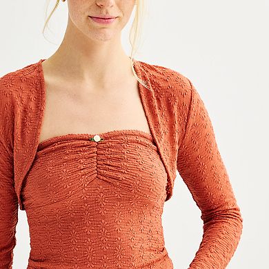 Juniors' Sugar Moon 2-pc. Lace Tube Top & Cardigan Shell Set