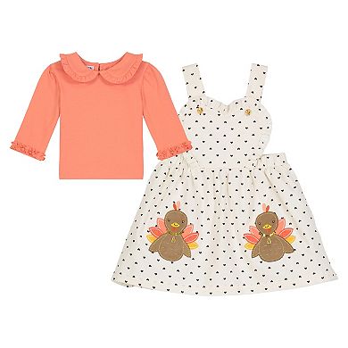 Toddler Girl Blueberi Boulevard 2-piece Peter Pan Collar Top & Corduroy Turkey Jumper Set