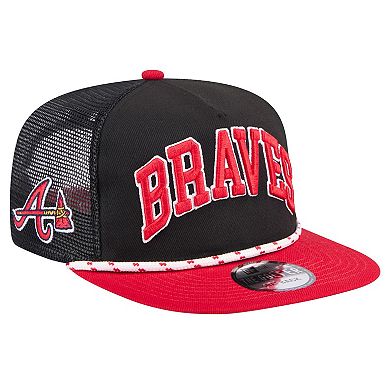 Men's New Era Black Atlanta Braves Throwback Meshback Golfer Hat
