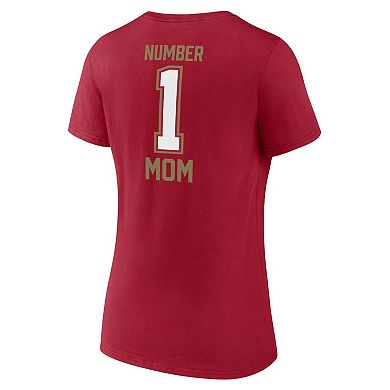 Women's Fanatics Branded Scarlet San Francisco 49ers Plus Size Mother's Day #1 Mom V-Neck T-Shirt