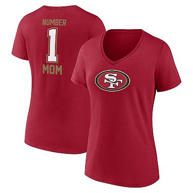 Women's Fanatics Branded Scarlet San Francisco 49ers Plus Size Mother's Day #1 Mom V-Neck T-Shirt