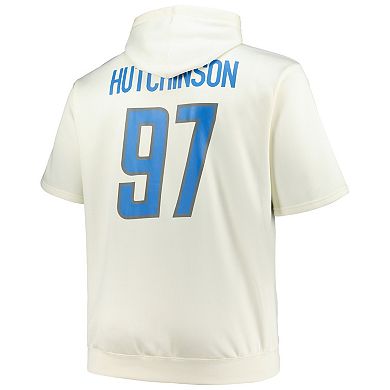 Men's Fanatics Branded Aidan Hutchinson Cream Detroit Lions Big & Tall Short Sleeve Hoodie T-Shirt